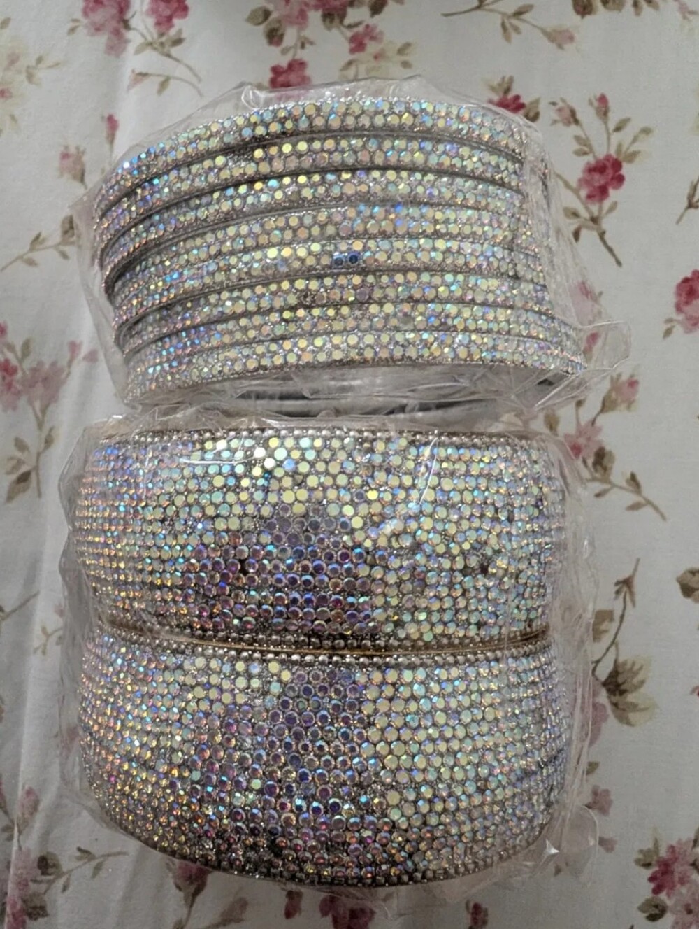 Gold AB Crystal Rhinestone Wide Cuff Bangles | Fully Encrusted | Size 2.5-2.6 - Picture 3 of 4